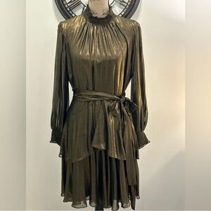 NWT Alex Marie $158 Rosalia Long Sleeve Cocktail Dress Gold/Bronze Size 10